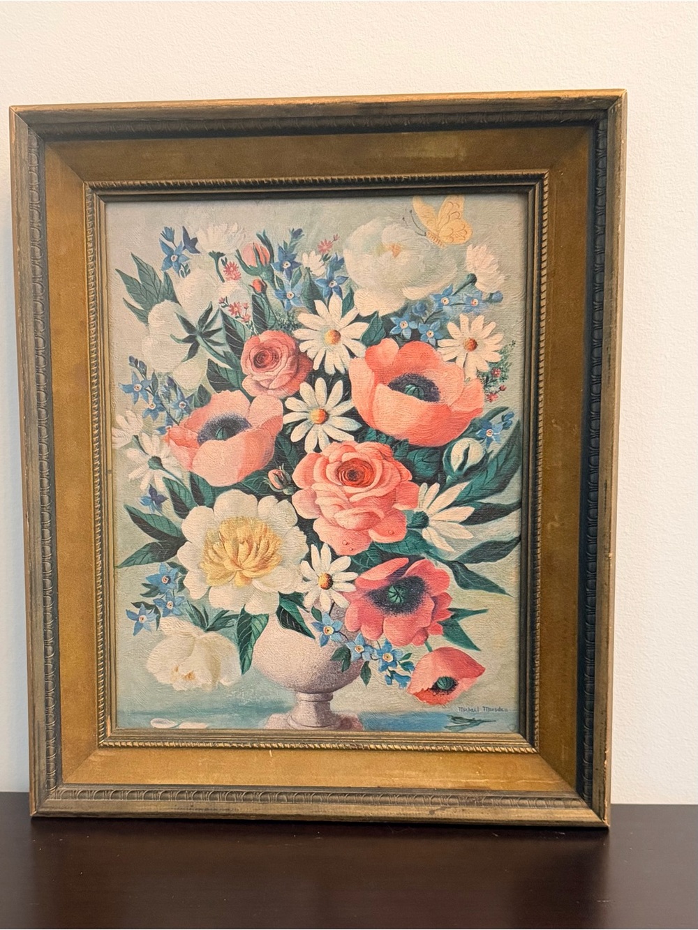Vintage Mid Century Modern Framed Floral Print
